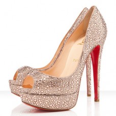Christian Louboutin Lady Peep Strass 140mm Peep Toe Pumps Gold Christian Louboutin Lady Peep Strass 140mm Peep Toe Pumps Gold