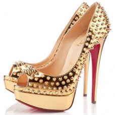 Christian Louboutin Lady 140mm Peep Toe Pumps Gold
