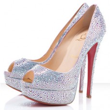 Christian Louboutin Lady Peep Strass 140mm Peep Toe Pumps Aurora Boreale