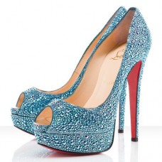 Christian Louboutin Lady Peep Strass 140mm Peep Toe Pumps Blue