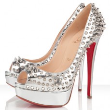 Christian Louboutin Lady Peep Spikes 140mm Peep Toe Pumps Silver Christian Louboutin Lady Peep Spikes 140mm Peep Toe Pumps Silver