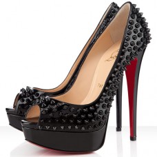 Christian Louboutin Lady Peep Spikes 140mm Peep Toe Pumps Black