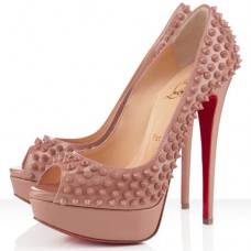 Christian Louboutin Lady Peep Spikes 140mm Peep Toe Pumps Nude