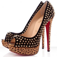 Christian Louboutin Lady Peep Spikes 140mm Peep Toe Pumps Black