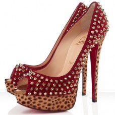 Christian Louboutin Lady Peep Spikes 140mm Peep Toe Pumps Red