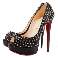 Christian Louboutin Lady Peep Spikes 140mm Peep Toe Pumps Silver