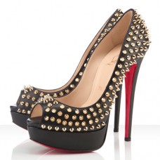 Christian Louboutin Lady Peep Spikes 140mm Peep Toe Pumps Black