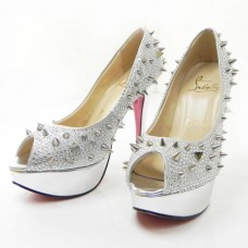 Christian Louboutin Lady Peep Spikes 140mm Peep Toe Pumps Silver