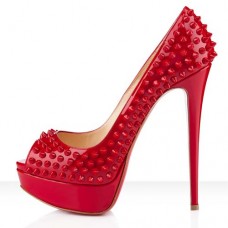 Christian Louboutin Lady Peep Spikes 140mm Peep Toe Pumps Red