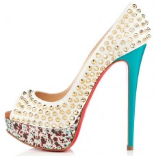 Christian Louboutin Lady Peep Spikes 140mm Peep Toe Pumps Craie