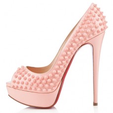 Christian Louboutin Lady Peep Spikes 140mm Peep Toe Pumps Baby Pink