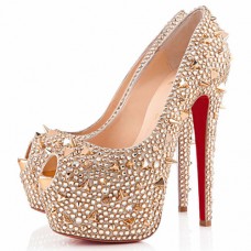 Christian Louboutin Highness Strass 160mm Peep Toe Pumps Gold