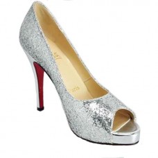 Christian Louboutin Glittered 120mm Peep Toe Pumps Silver