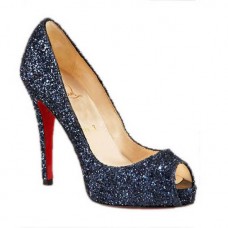Christian Louboutin Glittered 120mm Peep Toe Pumps Blue