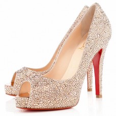 Christian Louboutin Very Riche Strass 120mm Peep Toe Pumps Nude Christian Louboutin Very Riche Strass 120mm Peep Toe Pumps Nude