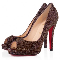Christian Louboutin Very Riche Strass 120mm Peep Toe Pumps Plum