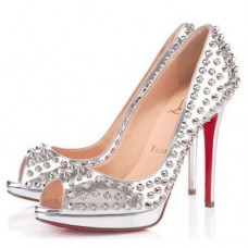 Christian Louboutin Yolanda Spikes 120mm Peep Toe Pumps Silver