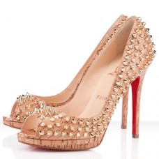 Christian Louboutin Yolanda Spikes 120mm Peep Toe Pumps Natural