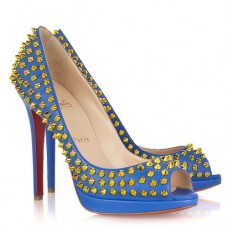 Christian Louboutin Yolanda Spikes 120mm Peep Toe Pumps Blue Christian Louboutin Yolanda Spikes 120mm Peep Toe Pumps Blue