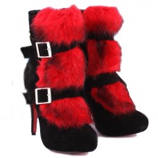 Christian Louboutin Toundra Fur 120mm Ankle Boots Red