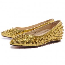 Christian Louboutin Pigalle Spiked Ballerinas Gold