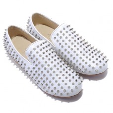Christian Louboutin Rollerboy Silver Spikes Loafers White Christian Louboutin Rollerboy Silver Spikes Loafers White