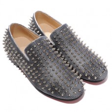 Christian Louboutin Rollerboy Silver Spikes Loafers Grey