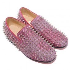 Christian Louboutin Rollerboy Silver Spikes Loafers Red