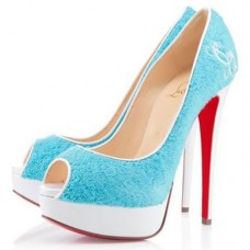 Christian Louboutin Lady 140mm Peep Toe Pumps Light Blue
