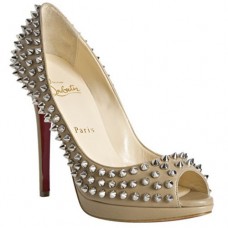 Christian Louboutin Yolanda Spikes 120mm Peep Toe Pumps Beige