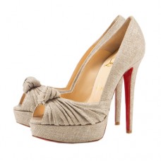 Christian Louboutin Greissimo 140mm Peep Toe Pumps Taupe