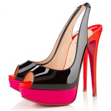 Christian Louboutin Lady Peep 140mm Slingbacks Black/Rose Matador