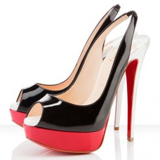 Christian Louboutin Lady Peep 140mm Slingbacks Black/Red