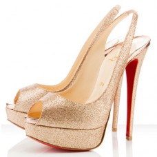Christian Louboutin Lady Peep 140mm Slingbacks Gold