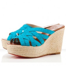 Christian Louboutin Crepon 100mm Wedges Turquoise