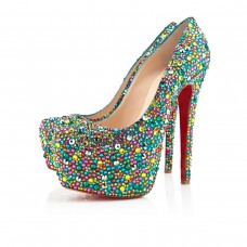 Christian Louboutin Highness Strass 160mm Peep Toe Pumps Multicolor