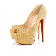 Christian Louboutin Highness Strass 160mm Peep Toe Pumps Yellow