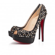 Christian Louboutin Lady Peep Spikes 140mm Peep Toe Pumps Black/Mix
